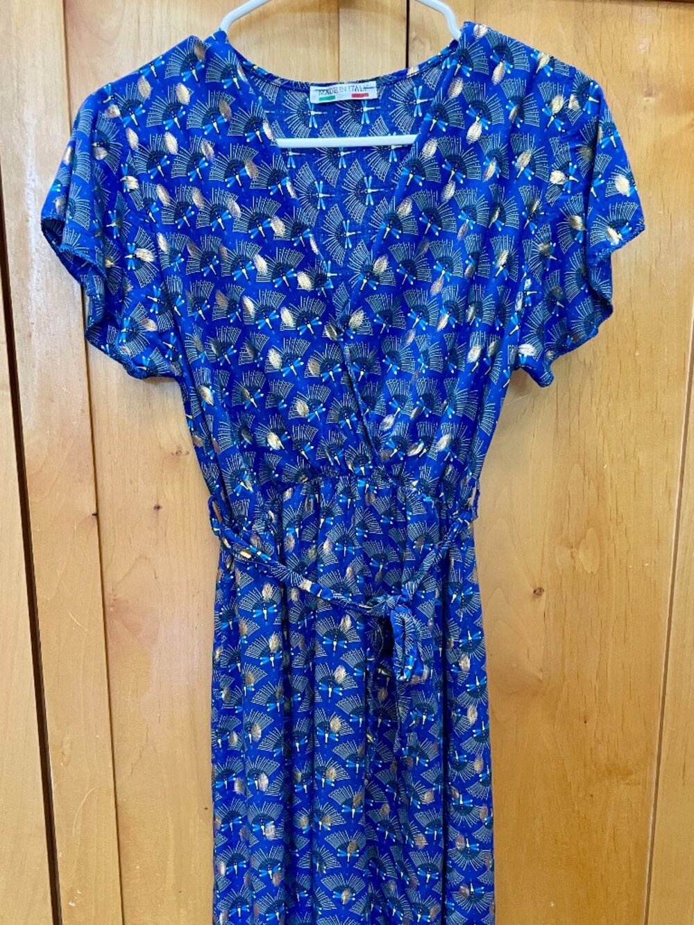 Vibrant, lightweight, stretchy "Made in Italy" cotton blend dragonfly dress